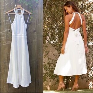 White Halter High Neck Tie Back Backless Midi Dress 🌿